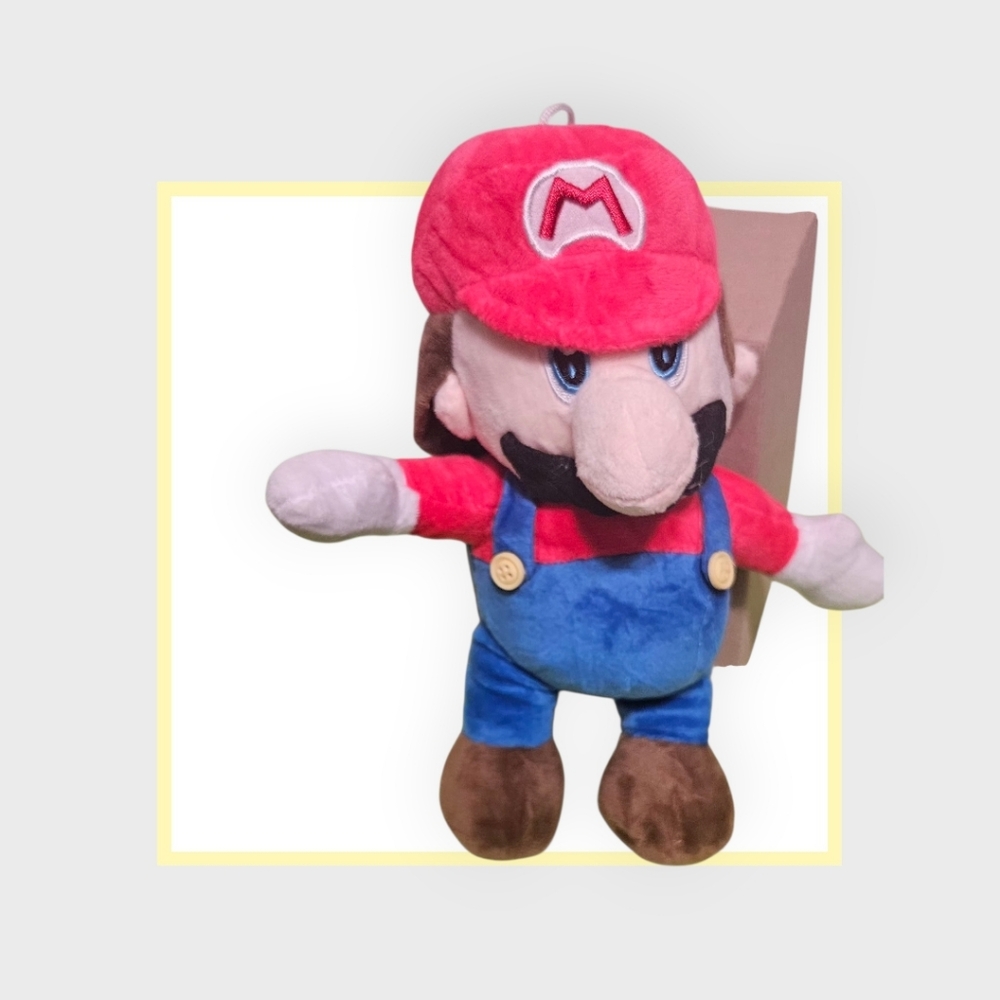 Plush Toy with Red Hat and Blue Overalls